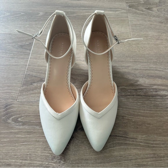 Bridal White Satin Ankle Strap Heels - Picture 3 of 13
